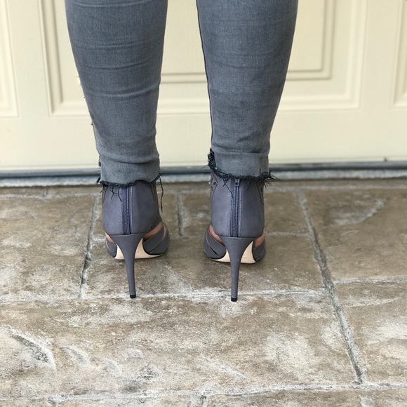 Grey Genuine Leather Laser Cut Peep Toe Bootie - Picture 7 of 8